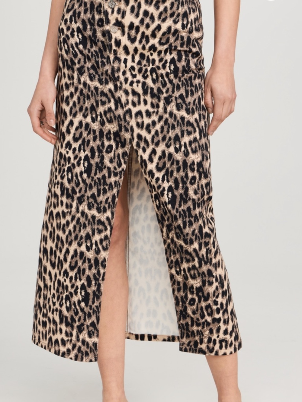 Baum und Pferdgarten Leopard Print Midi Skirt with Front Slit - Beige/Black
